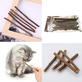 10 бр. пръчка от естествени дървени сухожилия, аксесоари за котки, пръчка за царапания и кусания котки, играчка пръчица за котки