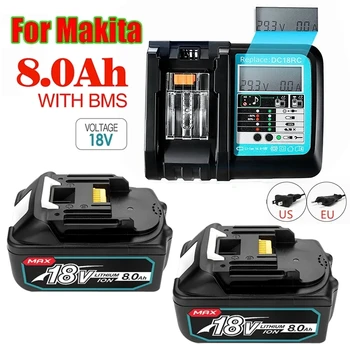 100% Оригинален Електроинструмент Makita 18V 8000mAh Акумулаторна Makita С Led Литиево-йонна батерия Заместител на LXT BL1860B BL1860 BL1850