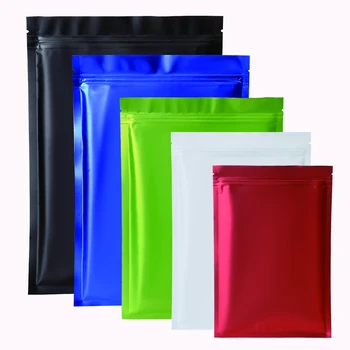 100шт Matte двустранен топлинно запечатване чанта от алуминиево фолио с цип, метални, пластмасови опаковки, опаковки, плоски опаковки за хранителни продукти, чай, шоколадови бонбони