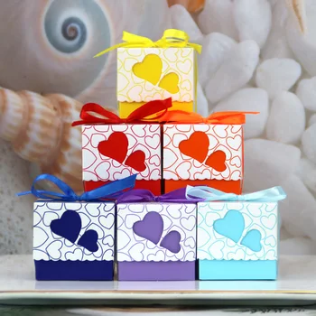 10шт Подарък кутии с двойно сърце любов, Кутии за сладки бонбони, Сватбени партита, душата на дете, подарък за рожден Ден, за опаковане на пакети, консумативи