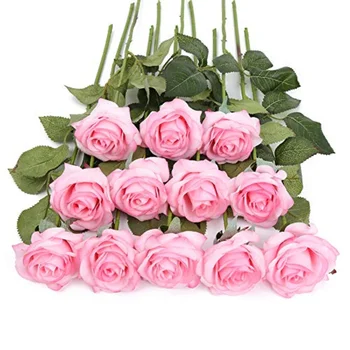 12 опаковки изкуствени рози с цветен интериор изкуствена роза, истински коприна букет от рози, цветя договореност, начало декор, изкуствени цветя