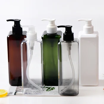 12шт празни квадратни бутилки от под козметични PET-лосион обем 500 мл, Пластмасова помпа за лосион за шампоан, контейнер за опаковане на гел за душ.