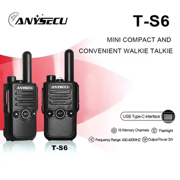 2 ЕЛЕМЕНТА Anysecu T-S6 Mini Уоки Токи 400-480 Mhz Преносима Двупосочна Радиовръзка С функция Сканиране на канали Vox Акумулаторни уоки-токита