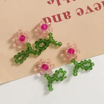 2 елемента idyllic Сен симетрични розово-зелени обеци с кристали във формата на цветя, украсени с мъниста, обици ръчна изработка, материали, търговия на едро,