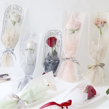 20 броя пластмасови торбички за опаковане на букет от рози, Свети Валентин, Коледа, Сватба парти, Прозрачни опаковки, опаковки за цветя