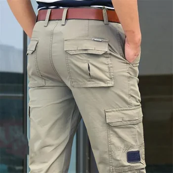 2023 Мъжки ританки с Множество джобове, Панталони, Мъжки Пролетно-Есенни Ежедневните Бизнес Армейските Зелени Памучни Панталони-Карго, дълги панталони За Мъжете