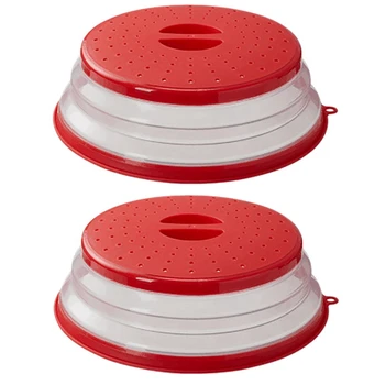 2X Сгъваема капачката на спрей за микровълнова печка, поставка за микровълнова печка, капак за хранене с капаци (червен)