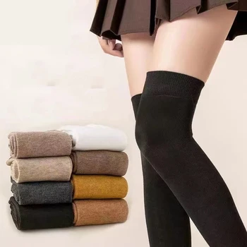 3 чифта зимни чорапи, термоноски до коляното, дамски дълги в Корейски, японски стил, черни, 7/8 за момичета