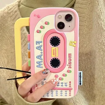 3D калъф за радиотелефона за Iphone 14 13 12 Pro Max 11 инча Cartoony розов силиконов калъф за телефон в японски корейски стил с пълно покритие