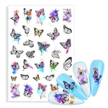 3D Самозалепващи пеперуди, стикери за нокти, маникюр, Графити, черни етикети, пролетна тема, цветя, Листни стикери за декорация на нокти