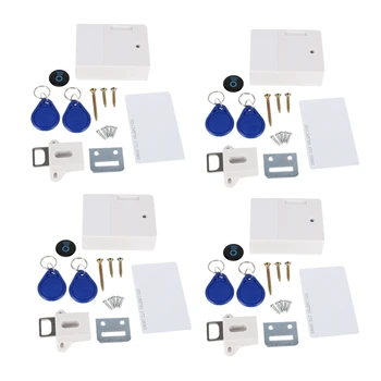 4-кратно RFID-електронно заключване за шкаф с дървени чекмеджета, готови за употреба и програмиране (бял)