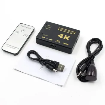 4Kx2K 3 Входа 1 Изход за Видео и Аудио, HDMI-съвместим Хъб, Комутатор Монитор Ивица на Скоростната TV Switcher HD с Дистанционно управление за HDTV PS3 Xbox