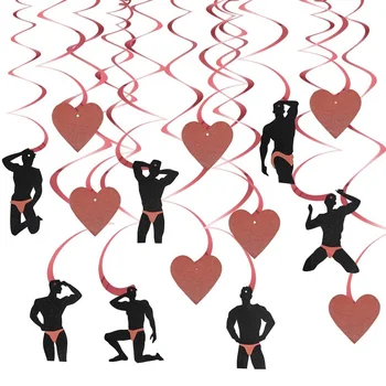 50 групи от Мъжки Танцьор от Розово Злато с Надвесен Swirls във формата на Сърце - Мръсен Непослушно моминско парти, Булчински Душ, Украса За моминско парти
