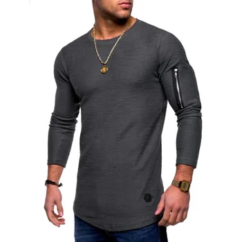 A2864 нова мъжка тениска пролетно-лятна тениска топ мъжки памучен тениска с дълъг ръкав за бодибилдинг сгъваема