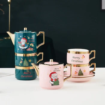 Cartoony Коледен Лосове, електрическа кана, чаша с блюдцем, скъпа кафеена чаша с подарък предавателна кутия, Персонални посуда за напитки, Коледен подарък за двойки