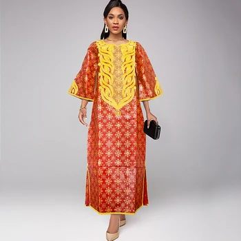 H & D Африканска облекла за жени, традиционна сватбена парти, Червена бродерия, рокли Базен, Bubu, Марокански, халати, Анкара