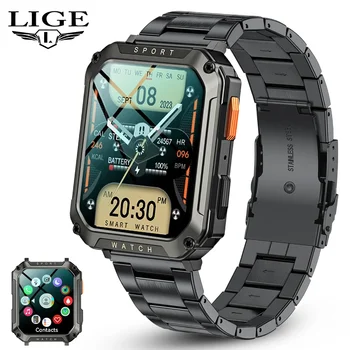 LIGE Нови военни смарт часовници с Bluetooth-предизвикателство за мъжете 2024, спортен гривна, водоустойчиви мъжки умни часовници с кислород в кръвта, за IOS и Android