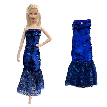 NK 1 комплект Модерни куклено Синя рокля сватбена рокля на принцеса Пола-русалка Дрехи с пайети за Барби кукла Играчки Аксесоари