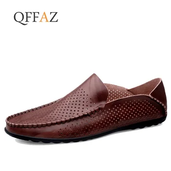 QFFAZ/ Летни Обувки от естествена кожа, Мъжки Удобни Окото Мъжки Лоферы, Ежедневни Обувки, Мъжки Обувки на плоска подметка, Лидер на продажбите, Обувки за шофиране, Мокасини