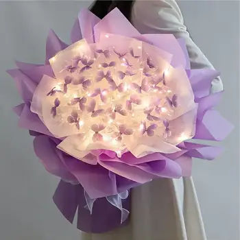 Букет от цветя-пеперуди, ръчно изработени с led подсветка за украса на сватба, рожден Ден, подаръци за Свети Валентин, Ден на майката
