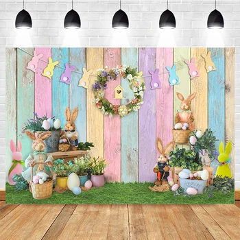 Великденски фонови снимки на Пролетни Цветя Заешки Яйца Дървена дъска Заек Дете рожден Ден Снимка Фон Студийная Фотосесия