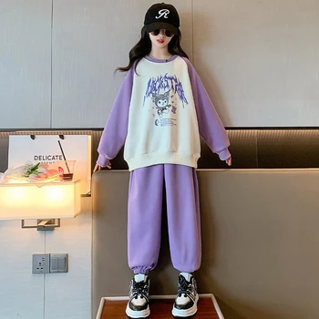 Детски комплект с шарени Куроми, Есен Облекло за момичета Y2K, Скъпа Детска Hoody Sanrio с дълъг ръкав, Спортни панталони, Комплект