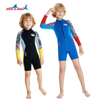 Детски топъл водолазный костюм от 2,5 мм неопрен, едно парче неопрен с анимационни фигура и дълги ръкави, открит плувен костюм за гмуркане, сърфинг, гмуркане.