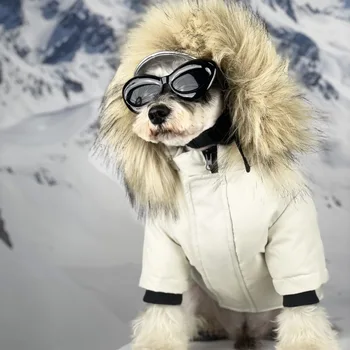 Дизайнерски дрехи за малки кучета Зимни Удебелена топли дрехи за кучета Шнауцер Теди Пуховик с подвижна кожа яка PC2470