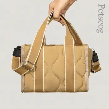Дизайнерски стеганая пухлая чанта-тоут, дамски памучен чанта кофа с подплата от пера, есен-зима, топло чанта през рамо с горната дръжка