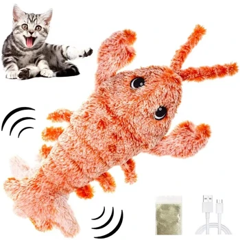Електрическа прыгающая играчка за котки със скариди, Подвижна имитация на танца омар, Плюшени играчки за домашни кучета, котки, меки играчки за домашни животни, Интерактивна играчка
