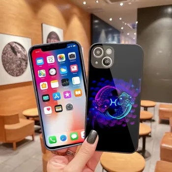 Естетичен калъф за телефон със знаците на Зодиака за iPhone 14 13 12 11 Pro Max X XR XS 8 7 Plus, цвят на капак за телефон от течно стъкло