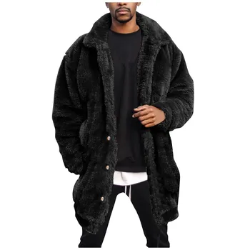 Зимата Ново Дамско висококачествена вълна палто, Мъжки свободна топла горна дреха от изкуствена кожа, ежедневни модни плюшен дълга горна дреха Sobretudo Masculino