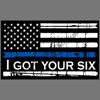 Имам си шест полицейски Тънки, сини линии, повредени прозорец с флага, Vinyl стикер на каската, стикер на мотоциклет, JDM Creative Refit Decor