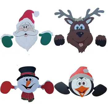 Карикатура Закрит Фестивал На Открито Дядо Коледа, Снежен Човек Северен Елен Пингвин Заглядывающий Коледен Ограда Украса На Двора Украса
