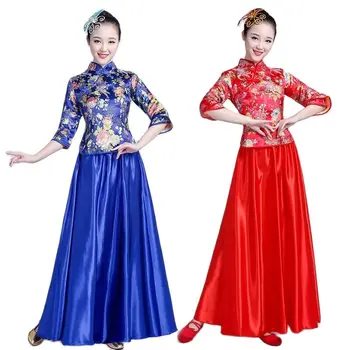 Китайското традиционно женски вечерна рокля Hanfu, класически танц с костюм за певци, комплекти от topa и поли Hanfu Tang