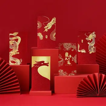 Коледна помещение, Червен плик, чанта за коледните благословии, чанта за късмет, пари чанта с дракони Хунбао, опаковане 