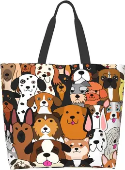 Куче, сладки драскотини, голяма чанта-тоут, множество продуктова чанта с вътрешен джоб, чанта през рамо за пътуване, плажни пазаруване, работа