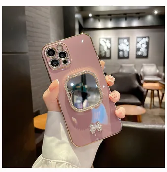 Луксозен 3D Диамантена Огледален Калъф за Грим iPhone 12 13 14 Pro Max 11 X XR SE 2020 Модерен Защитен Калъф За вашия Телефон