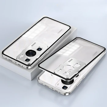 Магнитен калъф от закалено Стъкло за Huawei P60 Pro Cases с пълна защита на 360 °, Рамката е изработена от легирана Метал За Huawei P60Pro, Матирана Обвивка