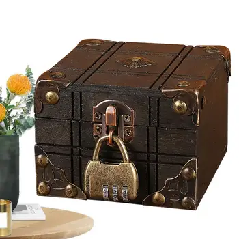 Мини дървена кутия за съхранение, Ретро кутия, за съхранение на съкровища, ретро-кутия за съхранение на бижута, в ковчег за съкровища - Настолен органайзер за дома