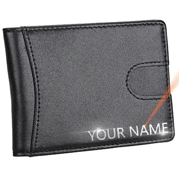 Мини-мъжки RFID-портмонета от естествена кожа С гравиран име, Тънък държач за карти, мъжки портфейл, Фотодержатель, Висококачествен Кратък мъжки портфейл