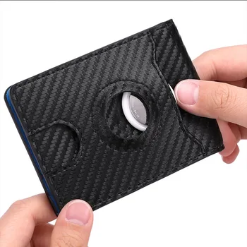 Минимализъм RFID Мъжки портфейл от въглеродни влакна, кожени портфейли с биркой Airtag за мъже, скоба за пари, мини държач за карти