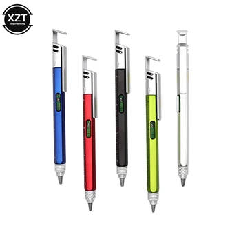 Многофункционална химикалка писалка 7 в1 Ръчни инструменти за измерване, технически състав, отвертка, стойка за телефон, алкохолна ниво за училището офис