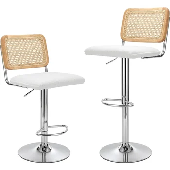 Модерни бар столове от ратан, дизайн от естествена материя, завъртащо се седалка, поставка за крака и тростниковая облегалка, velvet black