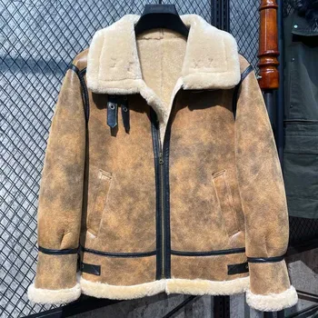 Модерно мъжко яке от естествена овча кожа, дрехи 2023 г., Нови мъжки зимни якета, палта от естествена кожа, както и костюм, топло палто от естествена кожа