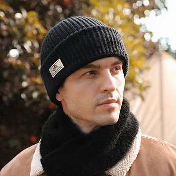 Мъжка шапка с череп, есенно-зимна мъжка шапка с двустранно носенето, модни защита на ушите, вязаная шапка на улицата, обхващащи лицето