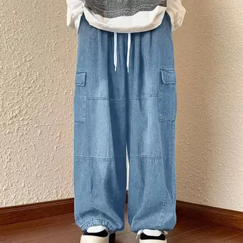 Мъжки дънки-карго, универсални панталони-карго голям размер, еластичен колан, с много джобове, широки панталони за стилен комфорт