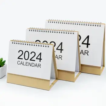 Настолен календар в 2024 година Мини дизайн с панти капак, Обозначаващ събития, Лесно за четене, Удобен Мини-календар