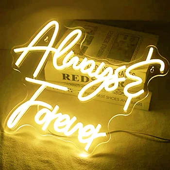 Неонова реклама Always Forever, бяла буква, led неон осветление, текст за декора на стените спални, неон осветление от USB, сватбена украса