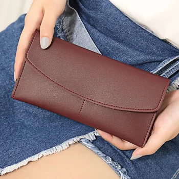 Нов дамски портфейл, в корейски стил, лесен дълъг портфейл от мека кожа, голям портфейл, просто модерна чанта за карти